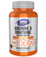 NOW Foods Arginine & Ornithine 500 mg / 250 mg - 100 Veg Capsules