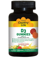 Country Life Strawberry & Orange D3 Gummies, 120 Count