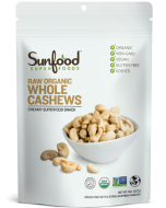 Sunfood Raw Organic Whole Cashews, 8 oz.