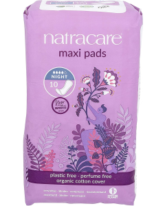 NatraCare Night Time Organic Cotton Maxi Pads, 10 Counts