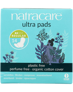 NatraCare Organic Cotton Ultra With Wings Pads, 14 Count