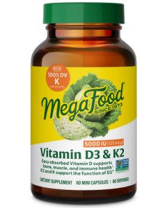 MegaFood Vitamin D3 with K & K2, 5000 IU, 60 Capsules
