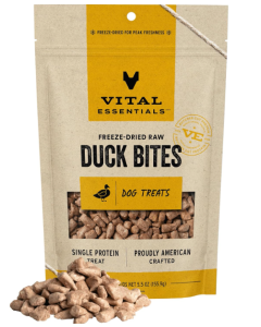 Vital Essentials Freeze-Dried Raw Duck Bites Dog Treats - Front view