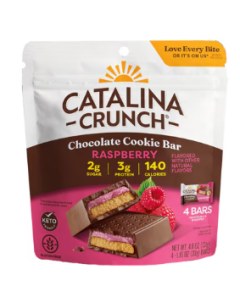 Catalina Crunch Dark Chocolate Cookie Bar with Raspberry Flavor, 4 Bars