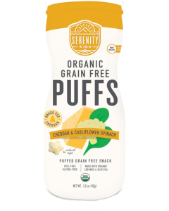 Serenity Kids Grain Free Puffs White Cheddar and Cauliflower Spinach - Front view