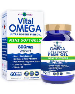 Vital Planet Omega 3 Fish Oil Mini Softgels Supplement with 800mg - Front view