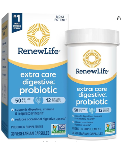 Renew Life Extra Care Digestive Probiotic Capsules, 50 Billion, 30 Capsules