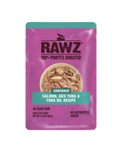 Rawz Salmon, Aku Tuna & Tuna Oil Shredded Pouch for Cat - Front view