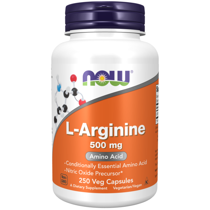 NOW Foods L-Arginine 500 mg - 250 Veg Capsules