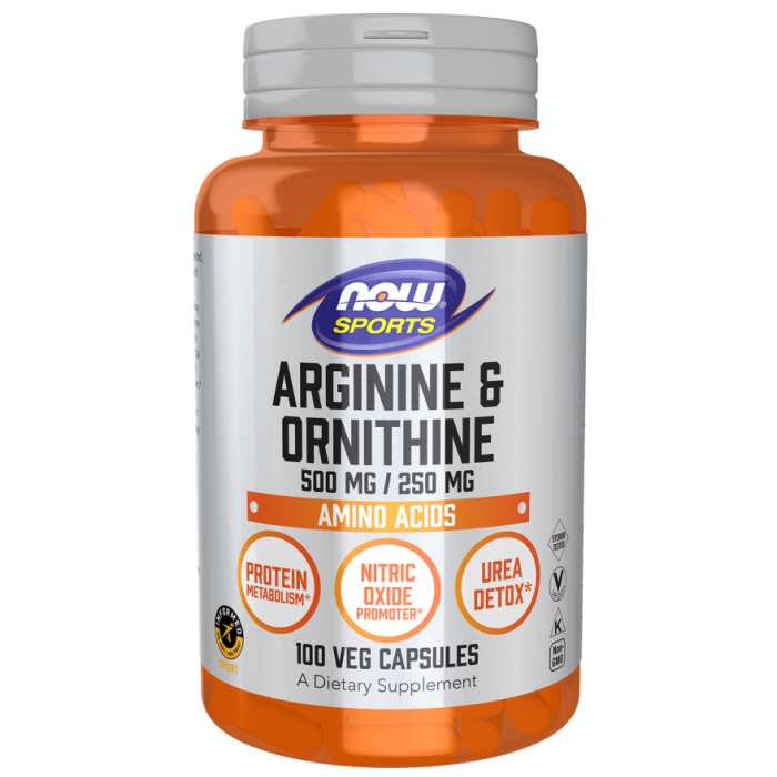 NOW Foods Arginine & Ornithine 500 mg / 250 mg - 100 Veg Capsules