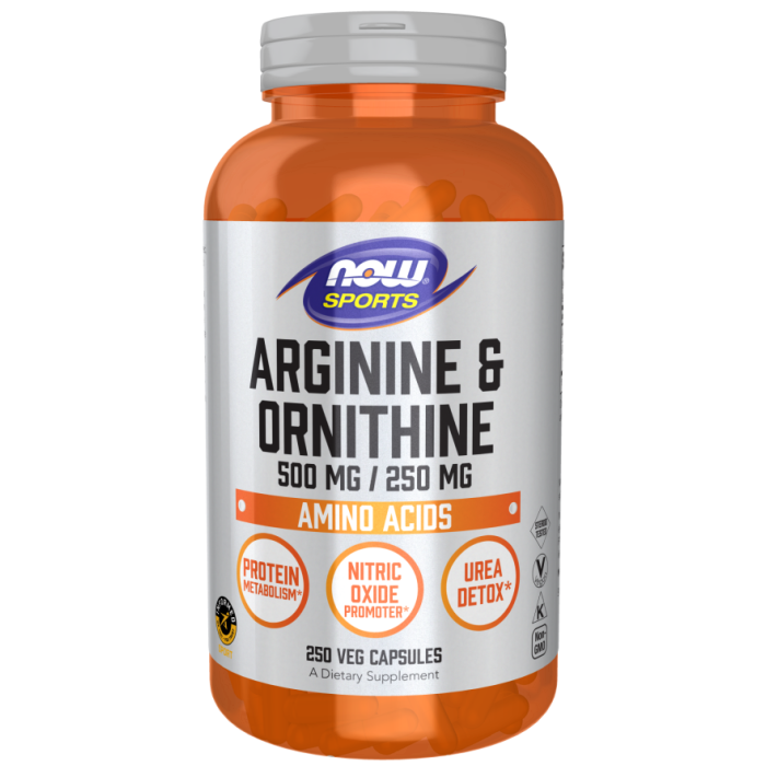 NOW Foods Arginine & Ornithine 500 mg / 250 mg - 250 Veg Capsules