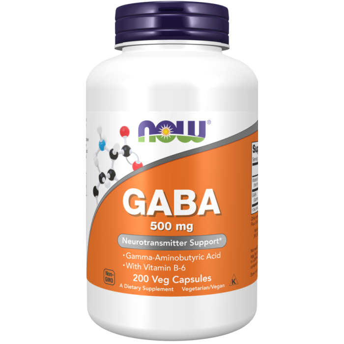 NOW Foods GABA 500 mg + B-6 - 200 Veg Capsules