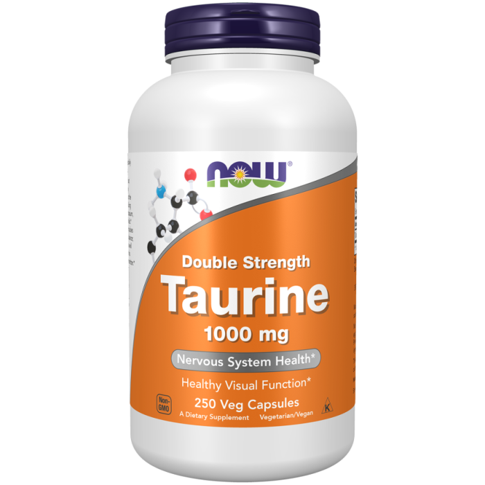 NOW Foods Taurine, Double Strength 1000 mg - 250 Veg Capsules