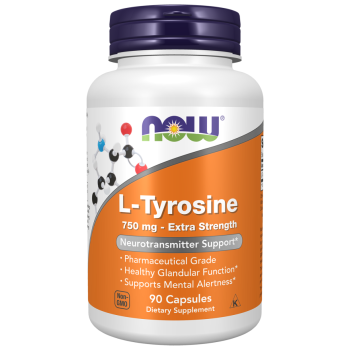 NOW Foods L-Tyrosine 750 mg, Extra Strength - 90 Capsules