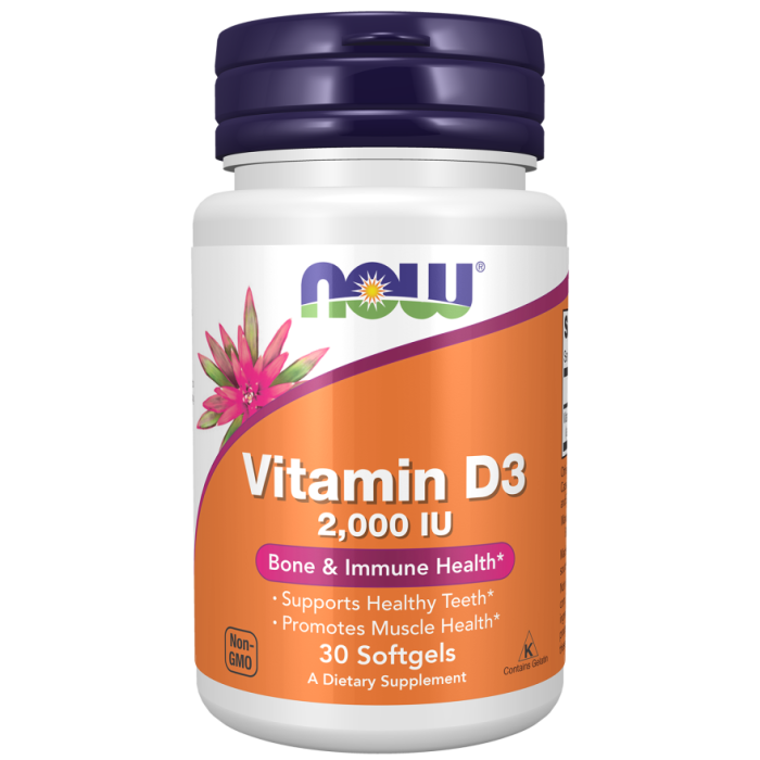 NOW Foods Vitamin D3 2000 IU - 30 Softgels