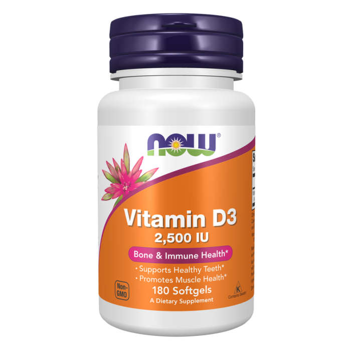 NOW Foods Vitamin D3 2500 IU - 180 Softgels
