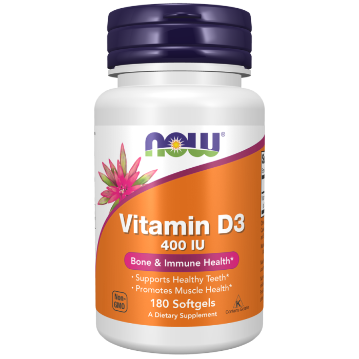 NOW Foods Vitamin D3 400 IU - 180 Softgels