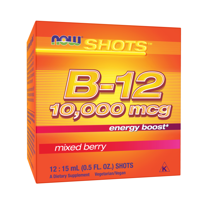NOW Foods Vitamin B-12 10,000 mcg Shots - 12: 15 mL (0.5 fl. oz.) Packets