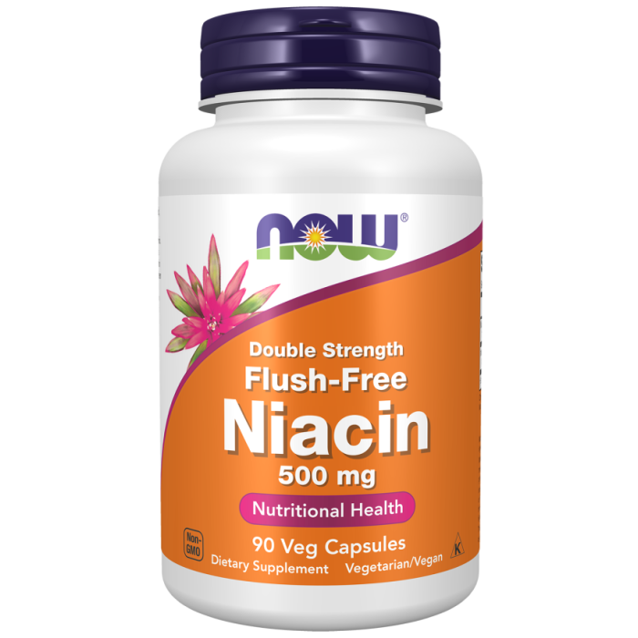 NOW Foods Niacin 500 mg, Double Strength Flush-Free - 90 Veg Capsules