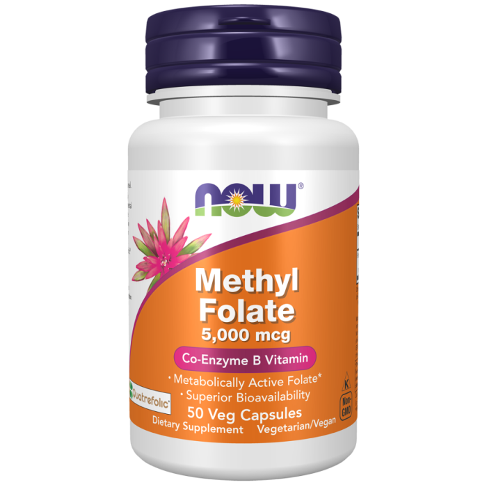 NOW Foods Methyl Folate 5000 mcg - 50 Veg Capsules