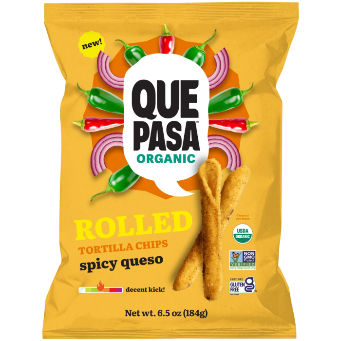 Que Pasa Spicy Queso Rolled Tortilla Chips - Front view