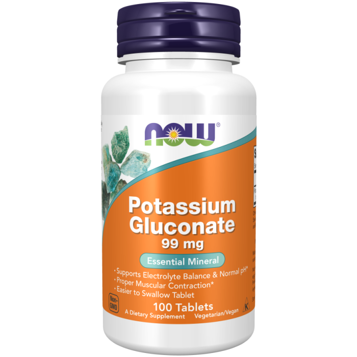 NOW Foods Potassium Gluconate 99 mg Vegetarian - 100 Tablets