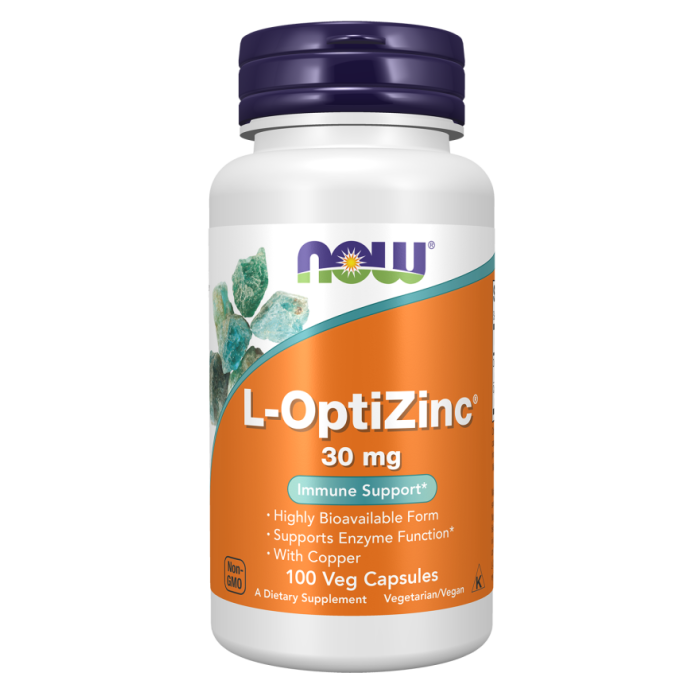 NOW Foods L-OptiZinc® 30 mg - 100 Veg Capsules