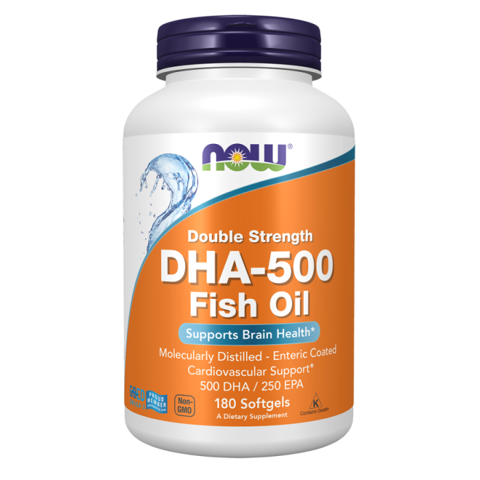 NOW Foods DHA-500 Fish Oil, Double Strength - 180 Softgels