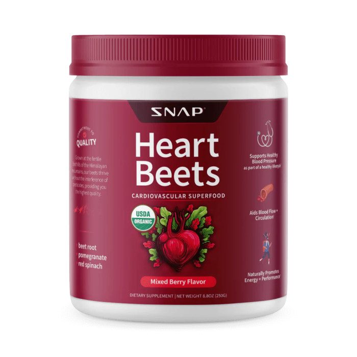 Snap Supplements Organic Heart Beets Cardiovascular Superfood Powder - Front view