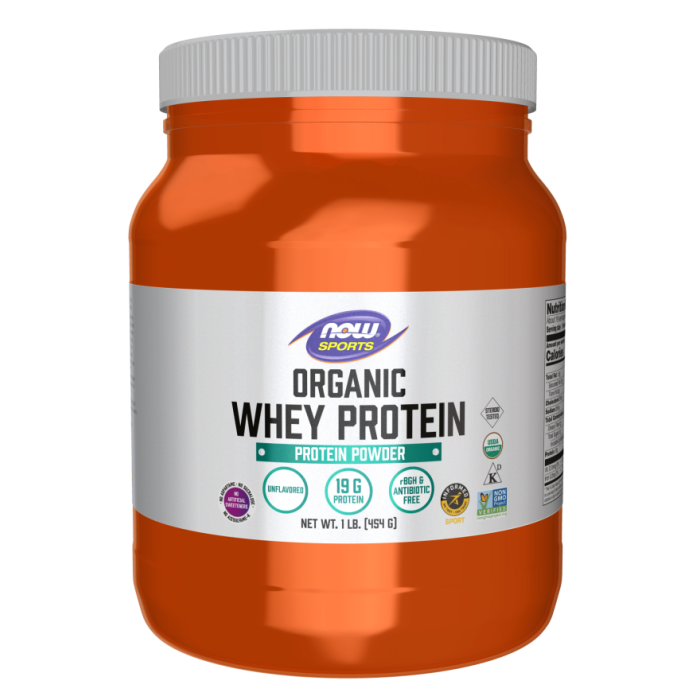 NOW Foods Whey Protein, Organic Unflavored Powder - 1 lb.