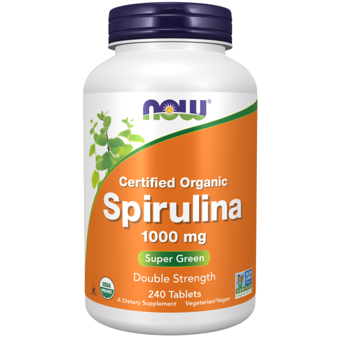 NOW Foods Spirulina, Double Strength, Organic 1000 mg - 240 Tablets