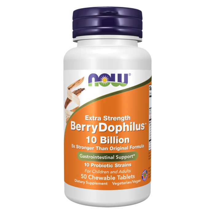 NOW Foods BerryDophilus™, Extra Strength 10 Billion – 50 Chewable Tablets