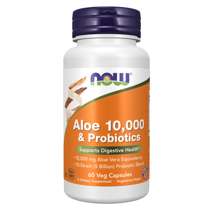 NOW Foods Aloe 10,000 & Probiotics - 60 Veg Capsules