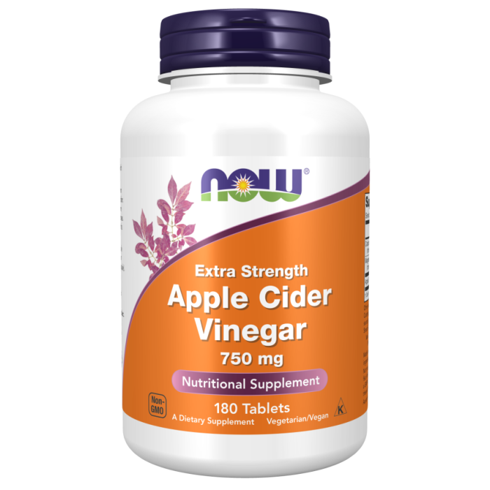NOW Foods Apple Cider Vinegar, Extra Strength 750 mg - 180 Tablets