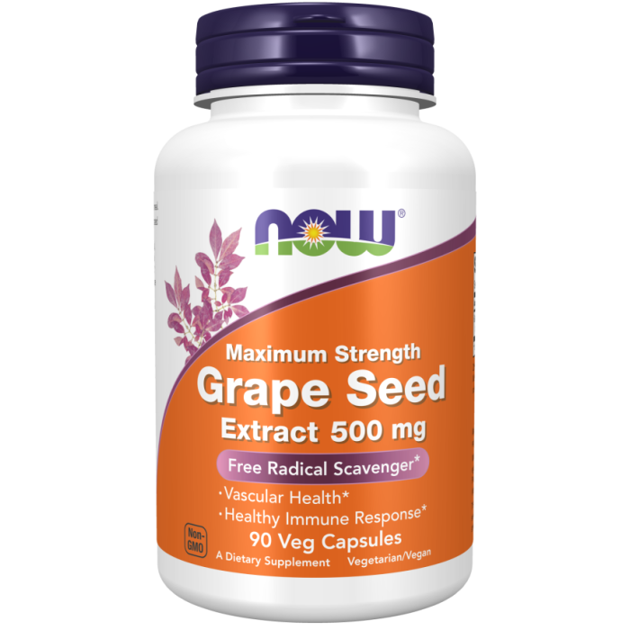 NOW Foods Grape Seed Extract, Maximum Strength 500 mg - 90 Veg Capsules