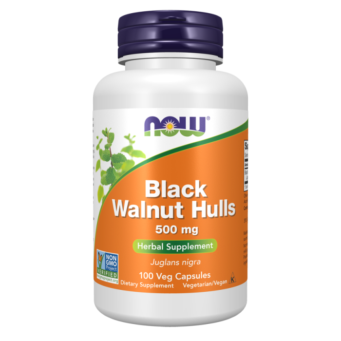 NOW Foods Black Walnut Hulls 500 mg - 100 Veg Capsules