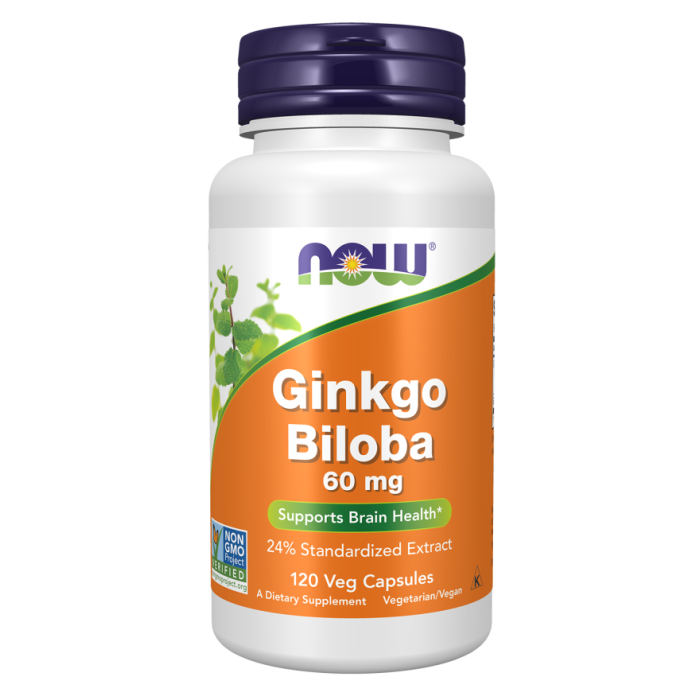 NOW Foods Ginkgo Biloba 60 mg - 120 Veg Capsules