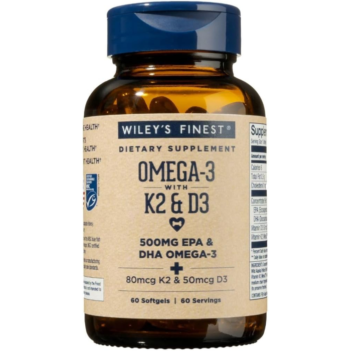 Wiley’s Finest Omega-3 + K2 and D3 60 Softgels