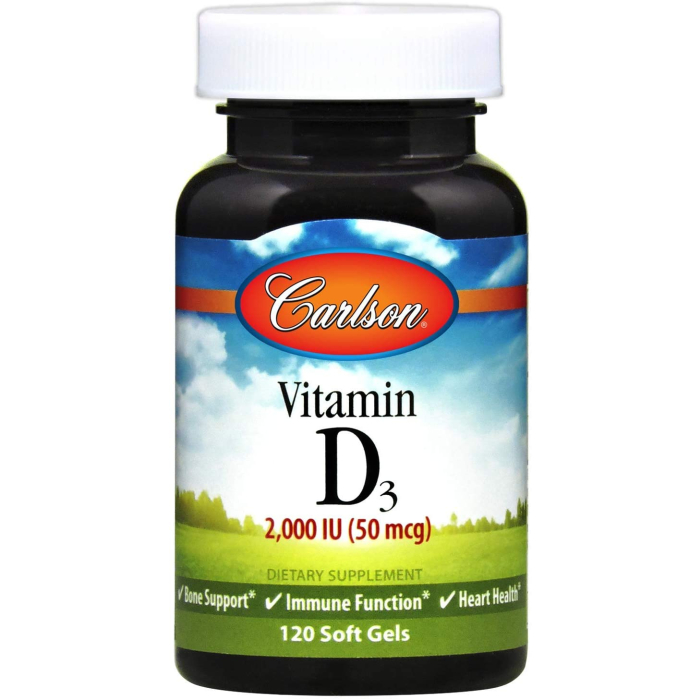 Carlson Vitamin D3, 2,000 IU, 120 Softgels