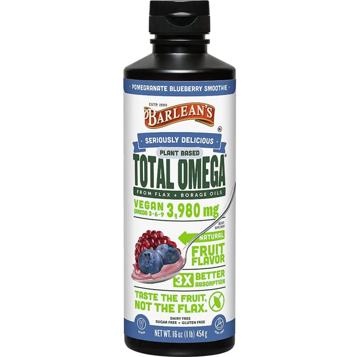 Barlean's Total Omega Vegan Oil, Pomegrante Blueberry Flavorful, 16 fl.oz.