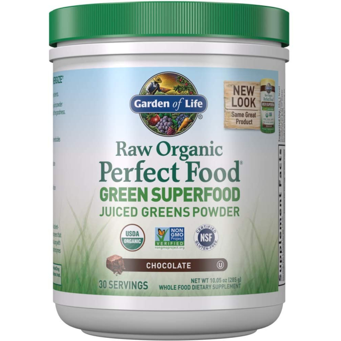 Garden of Life Raw Organic Perfect Food Green Superfood Powder, Chocolate Cacao Flavor, 11.9 oz.