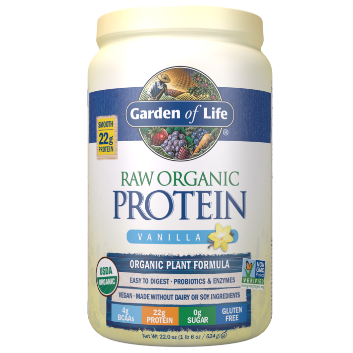Garden of Life RAW Organic Protein Powder, Vanilla Flavor, 22 oz.