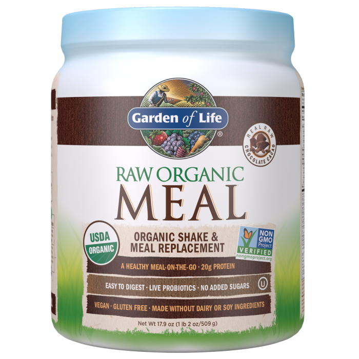 Garden of Life RAW Organic Meal Shake & Meal Replacement, Chocolate Cacao Flavor, 17.9 oz.