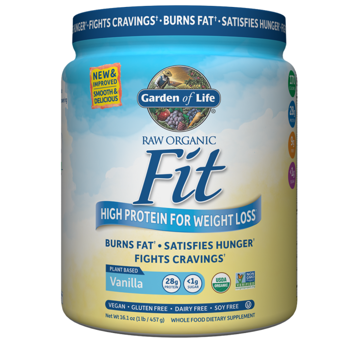 Garden of Life RAW Organic Fit Protein Powder, Vanilla Flavor, 16.1 oz.