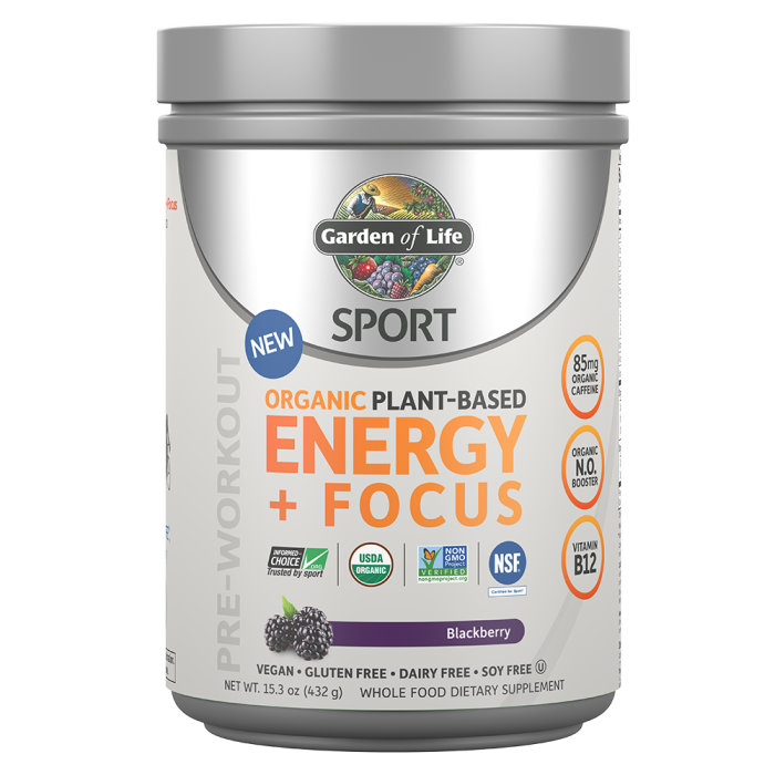 Garden of Life SPORT Organic Plant-Based Energy + Focus, Blackberry Flavor, 15.3 oz.