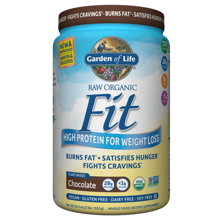 Garden of Life RAW Organic Fit Protein Powder, Chocolate Cacao Flavor, 32.5 oz.