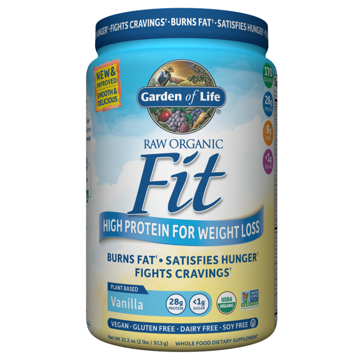 Garden of Life RAW Organic Fit Protein Powder, Vanilla Flavor, 32.2 oz.
