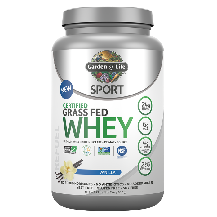 Garden of Life SPORT Certified Grass Fed Whey, Vanilla Flavor, 23 oz.