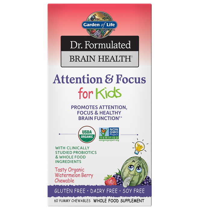 Garden of Life Dr. Formulated Attention & Focus for Kids, Watermelon Berry Flavor, 60 Chewables