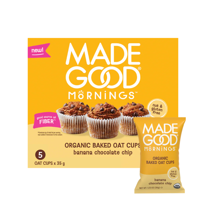 MadeGood Banana Chocolate Chip Organic Baked Oat Cups - Front view